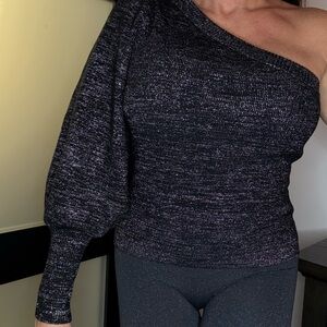 7 For All Mankind Black Off-the-Shoulder Sweater